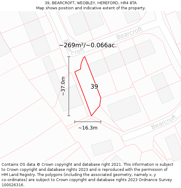 39, BEARCROFT, WEOBLEY, HEREFORD, HR4 8TA: Plot and title map