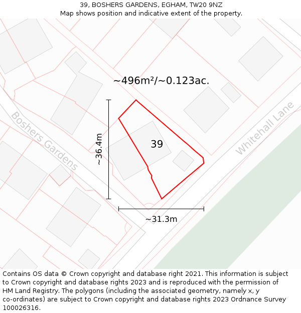 39, BOSHERS GARDENS, EGHAM, TW20 9NZ: Plot and title map