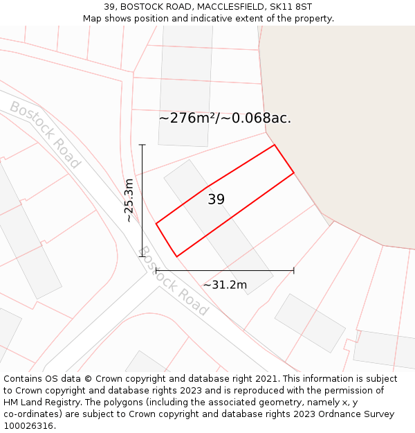 39, BOSTOCK ROAD, MACCLESFIELD, SK11 8ST: Plot and title map
