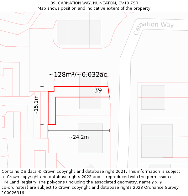 39, CARNATION WAY, NUNEATON, CV10 7SR: Plot and title map