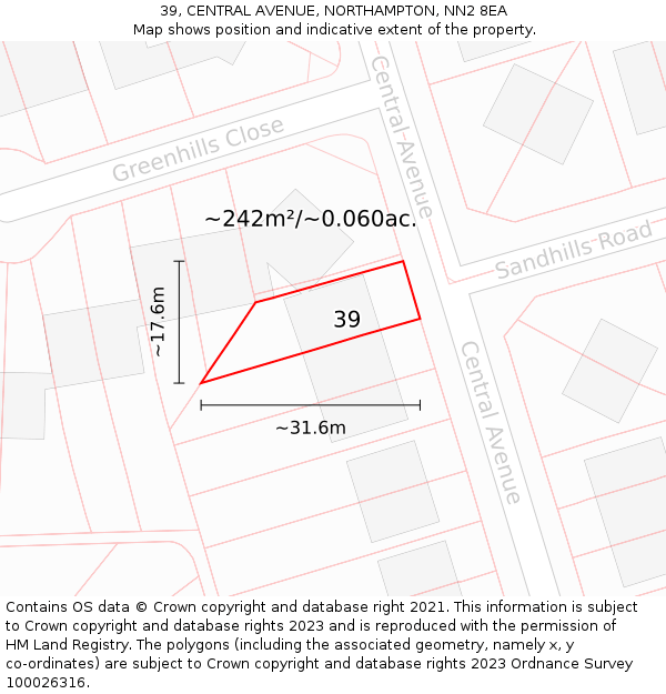 39, CENTRAL AVENUE, NORTHAMPTON, NN2 8EA: Plot and title map