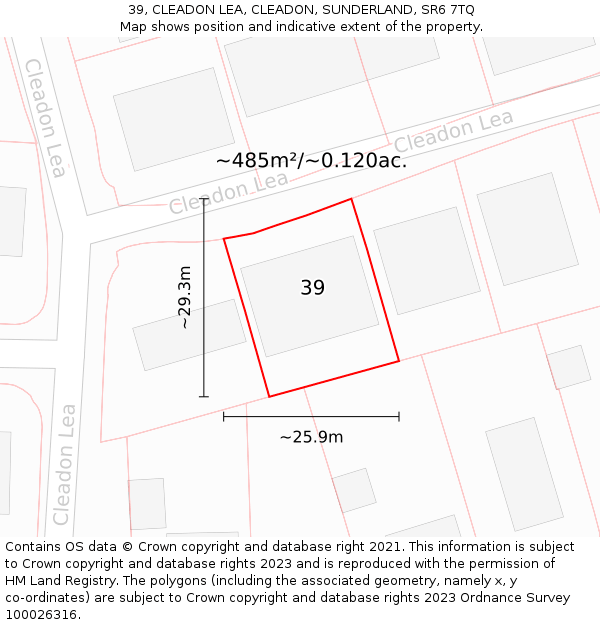 39, CLEADON LEA, CLEADON, SUNDERLAND, SR6 7TQ: Plot and title map