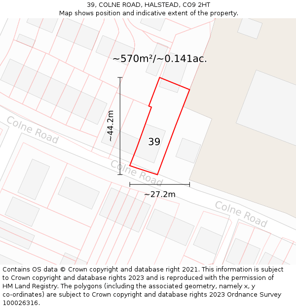 39, COLNE ROAD, HALSTEAD, CO9 2HT: Plot and title map