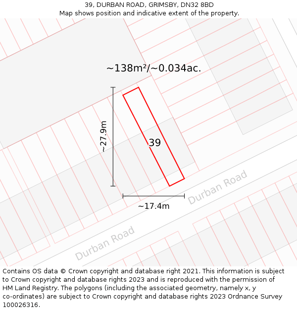 39, DURBAN ROAD, GRIMSBY, DN32 8BD: Plot and title map