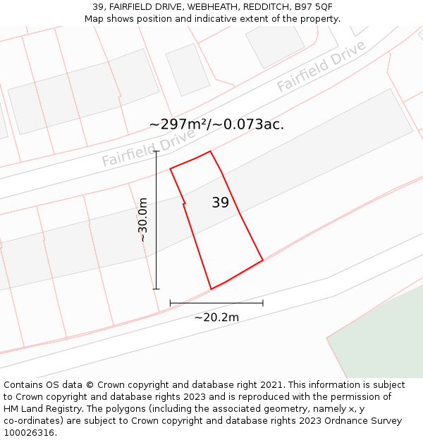 39, FAIRFIELD DRIVE, WEBHEATH, REDDITCH, B97 5QF: Plot and title map