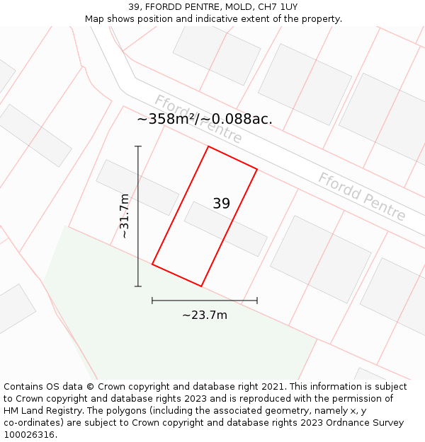 39, FFORDD PENTRE, MOLD, CH7 1UY: Plot and title map