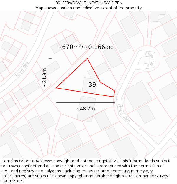39, FFRWD VALE, NEATH, SA10 7EN: Plot and title map