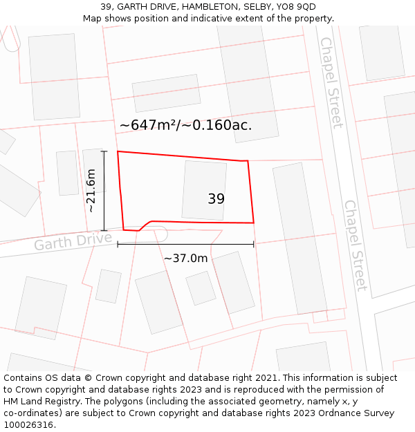 39, GARTH DRIVE, HAMBLETON, SELBY, YO8 9QD: Plot and title map