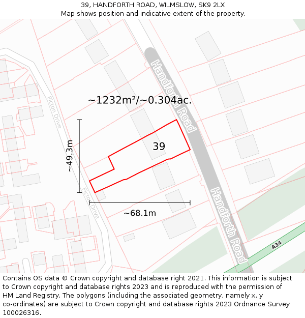 39, HANDFORTH ROAD, WILMSLOW, SK9 2LX: Plot and title map