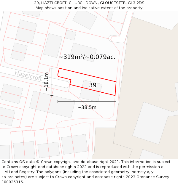 39, HAZELCROFT, CHURCHDOWN, GLOUCESTER, GL3 2DS: Plot and title map