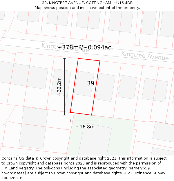 39, KINGTREE AVENUE, COTTINGHAM, HU16 4DR: Plot and title map
