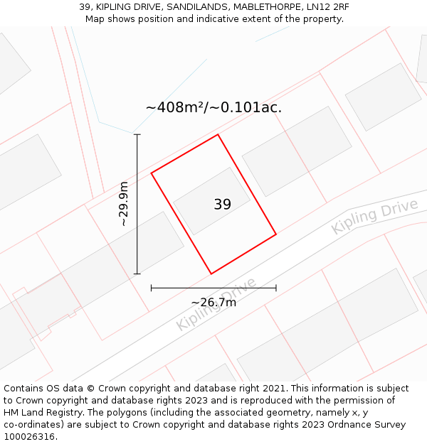 39, KIPLING DRIVE, SANDILANDS, MABLETHORPE, LN12 2RF: Plot and title map
