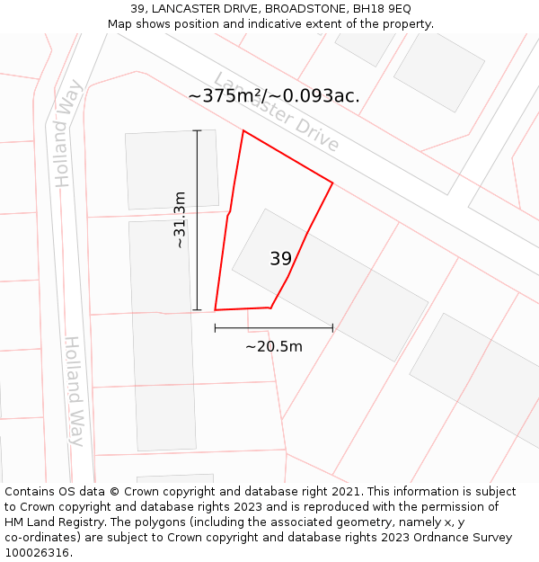 39, LANCASTER DRIVE, BROADSTONE, BH18 9EQ: Plot and title map
