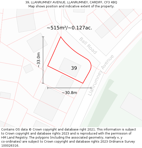 39, LLANRUMNEY AVENUE, LLANRUMNEY, CARDIFF, CF3 4BQ: Plot and title map