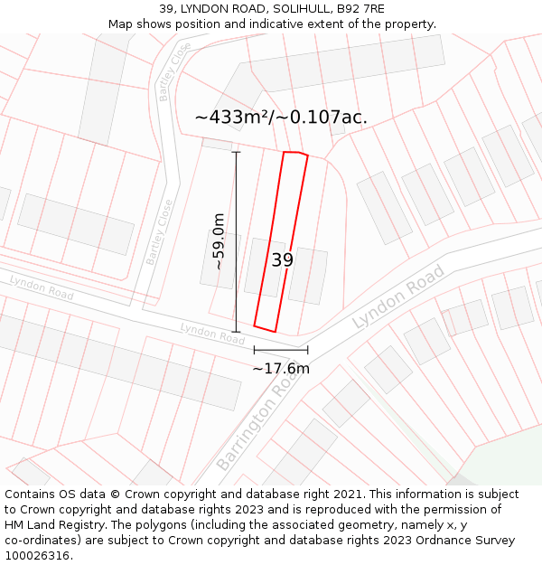 39, LYNDON ROAD, SOLIHULL, B92 7RE: Plot and title map