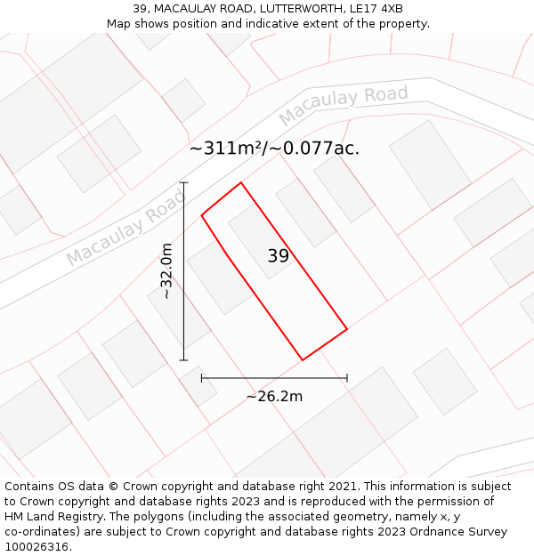 39, MACAULAY ROAD, LUTTERWORTH, LE17 4XB: Plot and title map