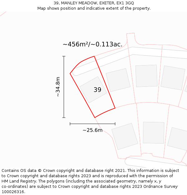 39, MANLEY MEADOW, EXETER, EX1 3GQ: Plot and title map