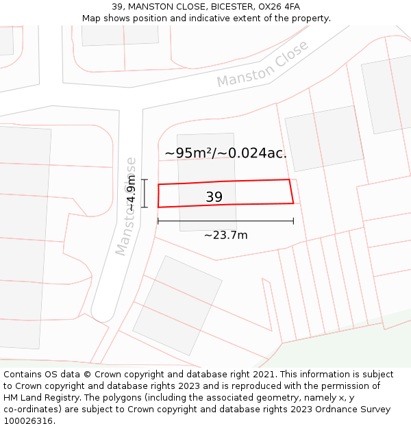 39, MANSTON CLOSE, BICESTER, OX26 4FA: Plot and title map