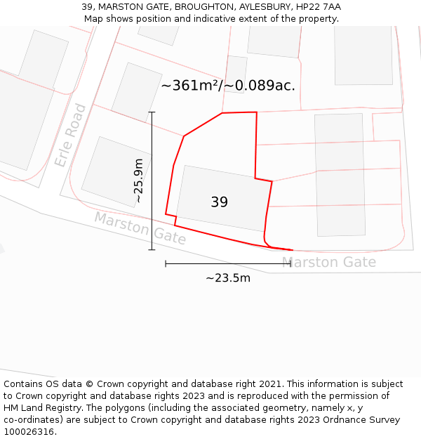 39, MARSTON GATE, BROUGHTON, AYLESBURY, HP22 7AA: Plot and title map
