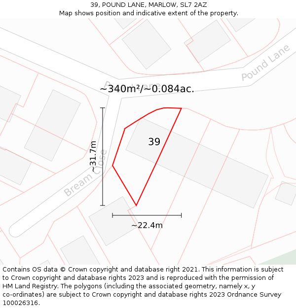 39, POUND LANE, MARLOW, SL7 2AZ: Plot and title map