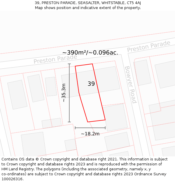 39, PRESTON PARADE, SEASALTER, WHITSTABLE, CT5 4AJ: Plot and title map