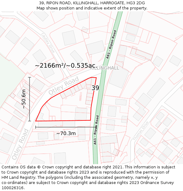 39, RIPON ROAD, KILLINGHALL, HARROGATE, HG3 2DG: Plot and title map
