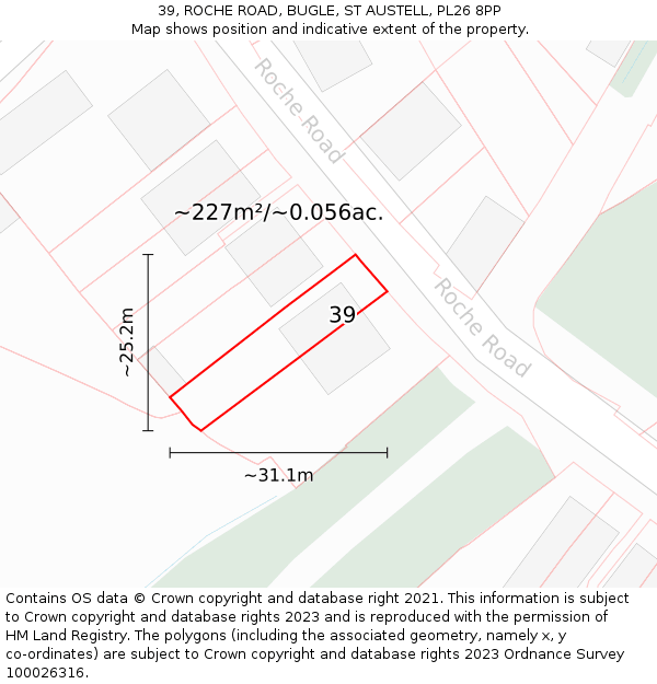 39, ROCHE ROAD, BUGLE, ST AUSTELL, PL26 8PP: Plot and title map