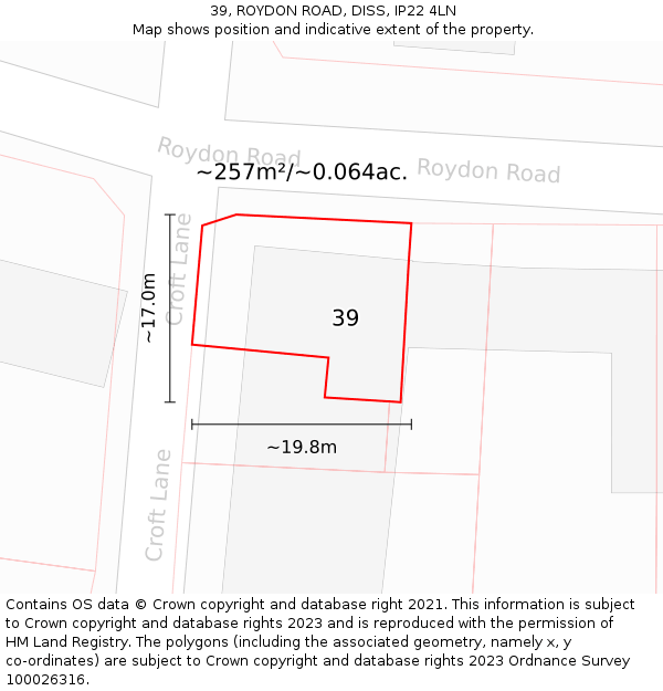 39, ROYDON ROAD, DISS, IP22 4LN: Plot and title map