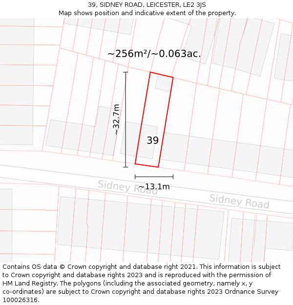 39, SIDNEY ROAD, LEICESTER, LE2 3JS: Plot and title map