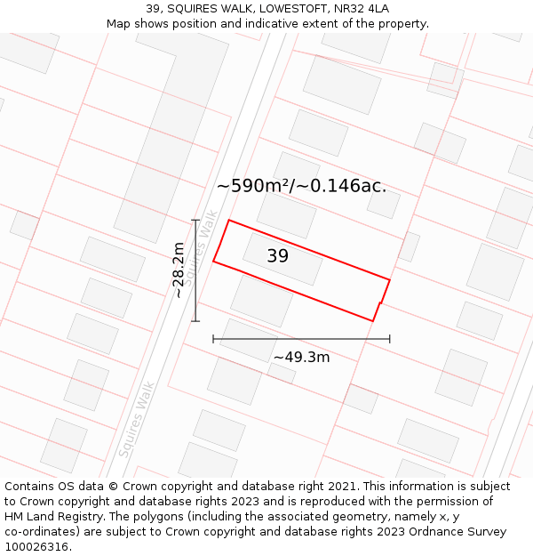 39, SQUIRES WALK, LOWESTOFT, NR32 4LA: Plot and title map