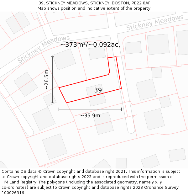 39, STICKNEY MEADOWS, STICKNEY, BOSTON, PE22 8AF: Plot and title map