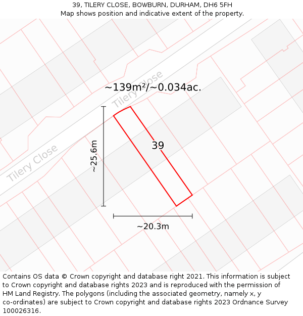 39, TILERY CLOSE, BOWBURN, DURHAM, DH6 5FH: Plot and title map