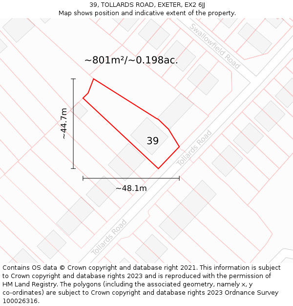 39, TOLLARDS ROAD, EXETER, EX2 6JJ: Plot and title map