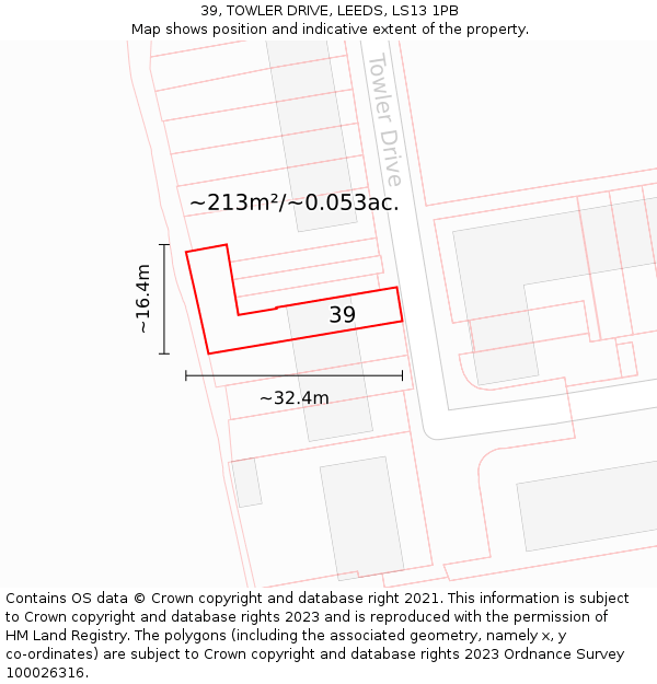 39, TOWLER DRIVE, LEEDS, LS13 1PB: Plot and title map