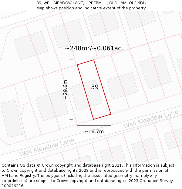39, WELLMEADOW LANE, UPPERMILL, OLDHAM, OL3 6DU: Plot and title map