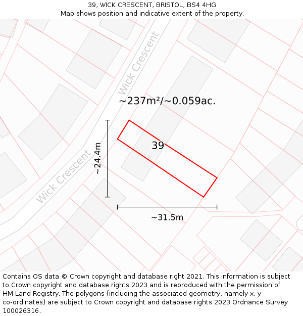39, WICK CRESCENT, BRISTOL, BS4 4HG: Plot and title map
