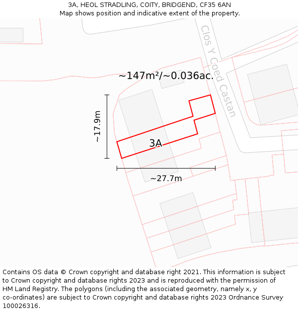 3A, HEOL STRADLING, COITY, BRIDGEND, CF35 6AN: Plot and title map