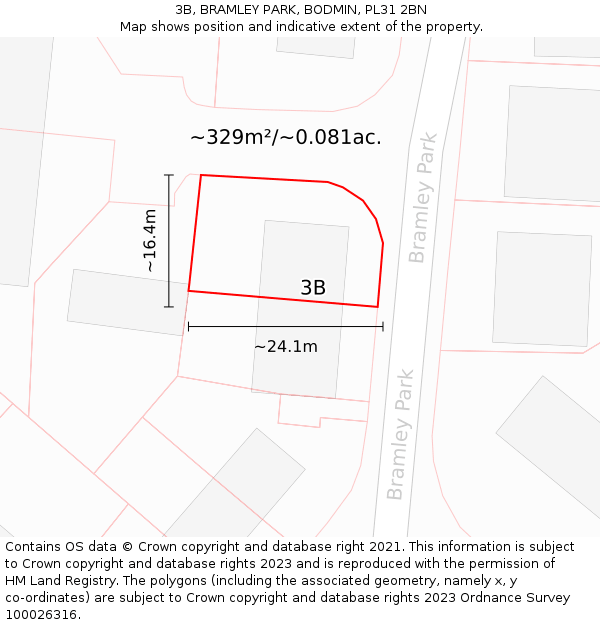 3B, BRAMLEY PARK, BODMIN, PL31 2BN: Plot and title map