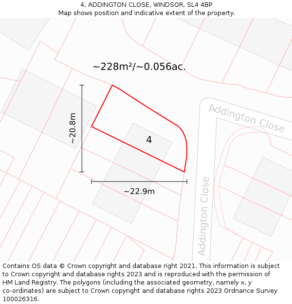 4, ADDINGTON CLOSE, WINDSOR, SL4 4BP: Plot and title map