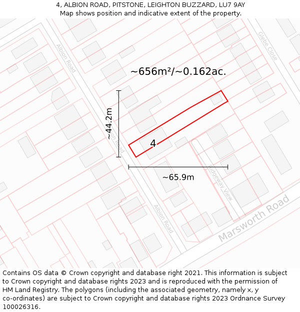 4, ALBION ROAD, PITSTONE, LEIGHTON BUZZARD, LU7 9AY: Plot and title map
