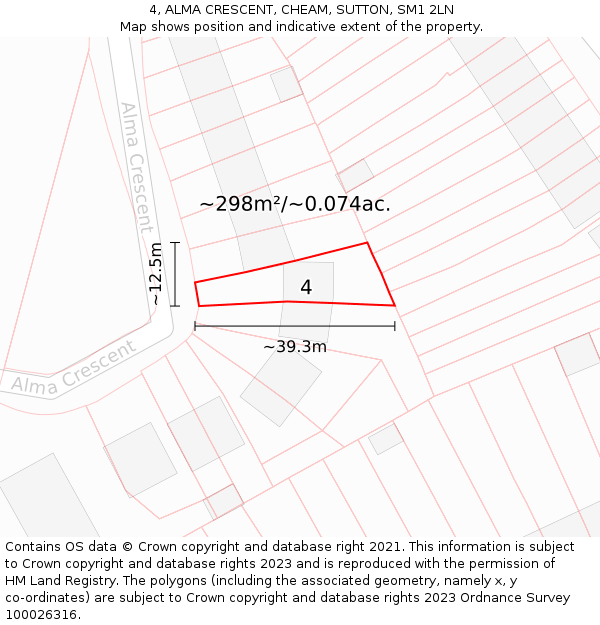 4, ALMA CRESCENT, CHEAM, SUTTON, SM1 2LN: Plot and title map