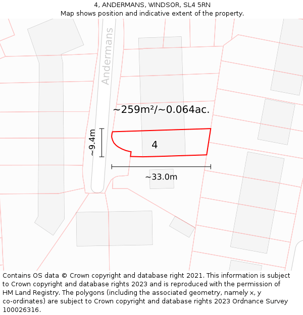 4, ANDERMANS, WINDSOR, SL4 5RN: Plot and title map
