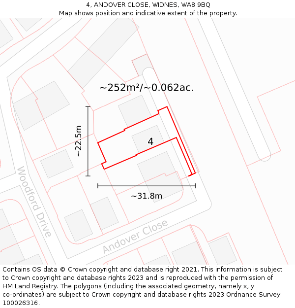 4, ANDOVER CLOSE, WIDNES, WA8 9BQ: Plot and title map