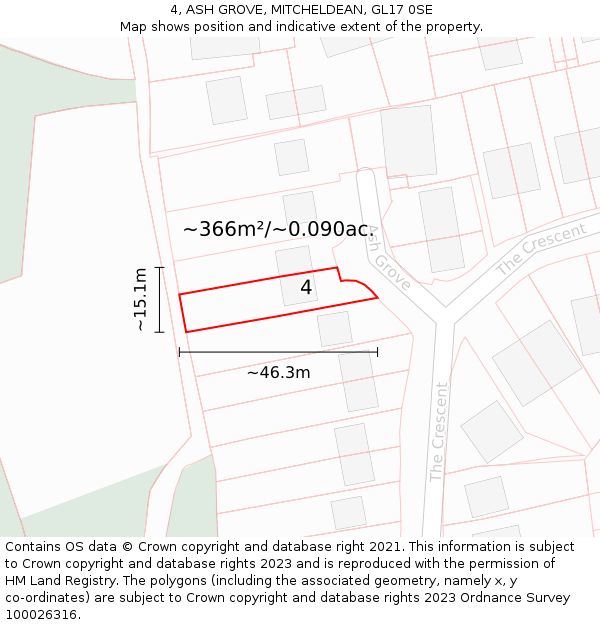 4, ASH GROVE, MITCHELDEAN, GL17 0SE: Plot and title map
