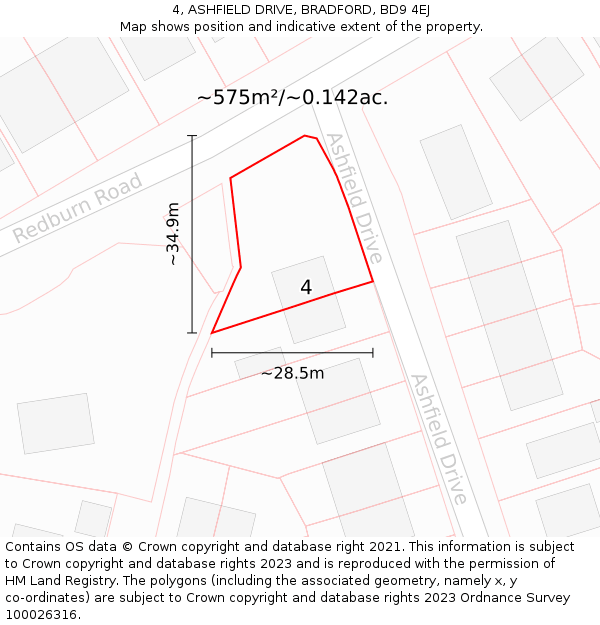 4, ASHFIELD DRIVE, BRADFORD, BD9 4EJ: Plot and title map