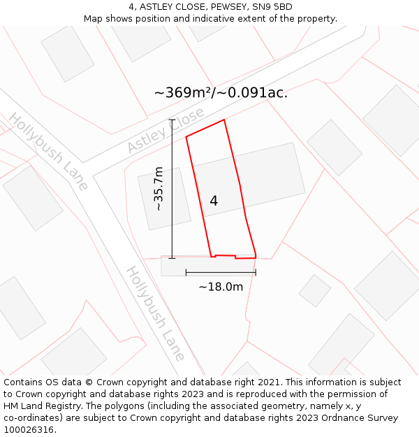 4, ASTLEY CLOSE, PEWSEY, SN9 5BD: Plot and title map