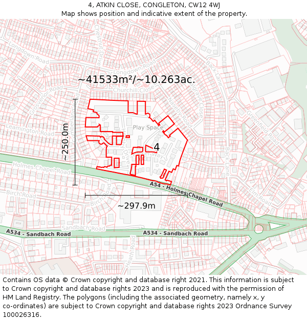 4, ATKIN CLOSE, CONGLETON, CW12 4WJ: Plot and title map