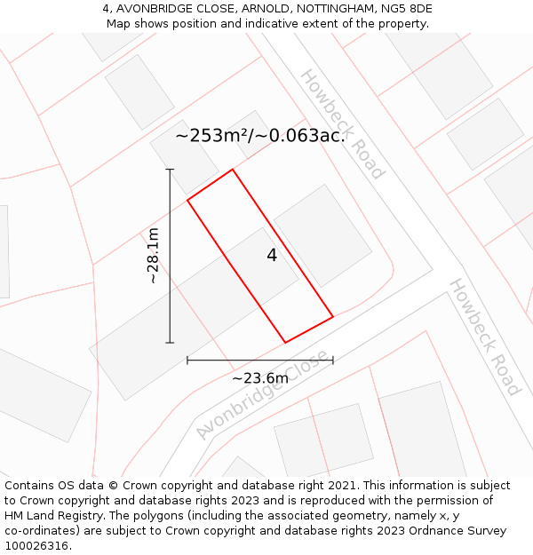 4, AVONBRIDGE CLOSE, ARNOLD, NOTTINGHAM, NG5 8DE: Plot and title map