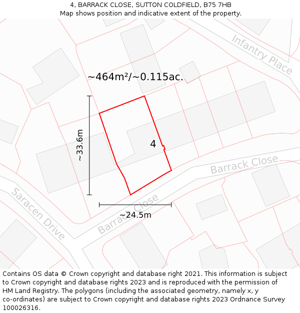 4, BARRACK CLOSE, SUTTON COLDFIELD, B75 7HB: Plot and title map