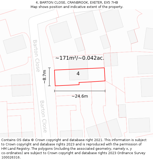 4, BARTON CLOSE, CRANBROOK, EXETER, EX5 7HB: Plot and title map